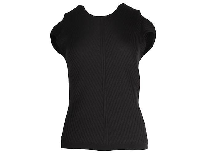 Loro Piana Rohe Asymmetric Sleeveless Rib-Knit Top in Black Cashmere Wool  ref.1291740