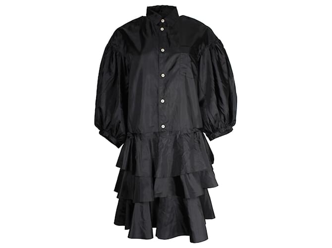 Comme Des Garcons Puff-Sleeve Tiered Taffeta Dress in Black Polyester  ref.1291745
