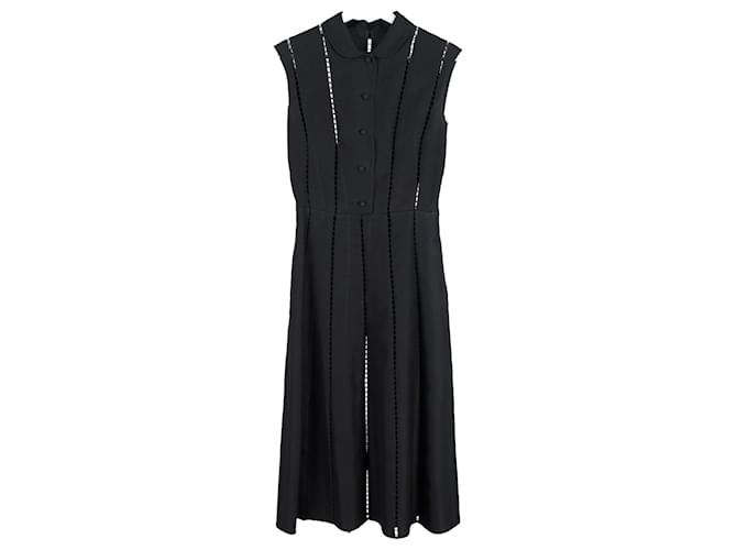 Valentino Garavani Valentino Lattice-Trimmed Mini Shirt Dress In Black Silk  ref.1291747