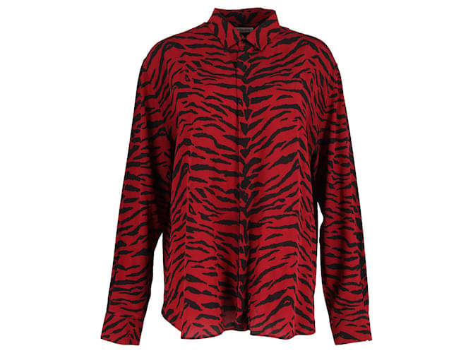 Saint Laurent Camisa de manga comprida com estampa de zebra em seda vermelha Vermelho  ref.1291752