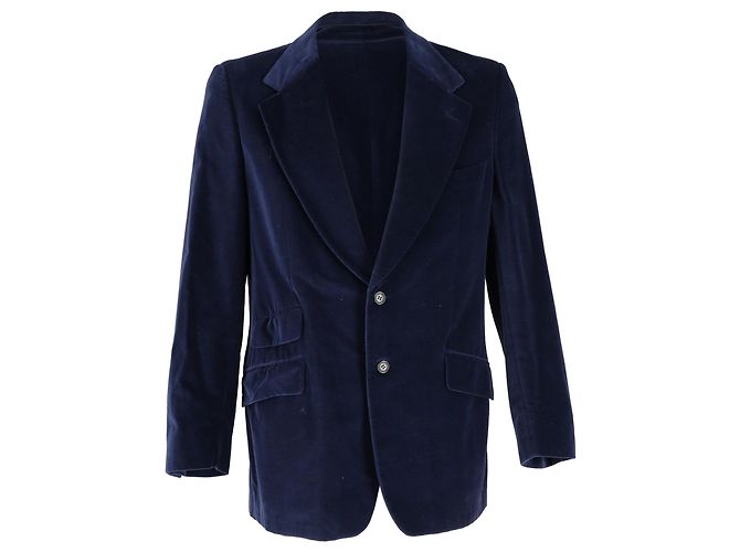 Blazer de veludo Gucci com peito único em algodão azul marinho