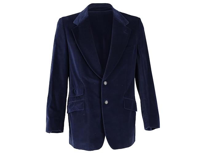 Gucci Single-Breasted Velvet Blazer in Navy Blue Cotton  ref.1291757