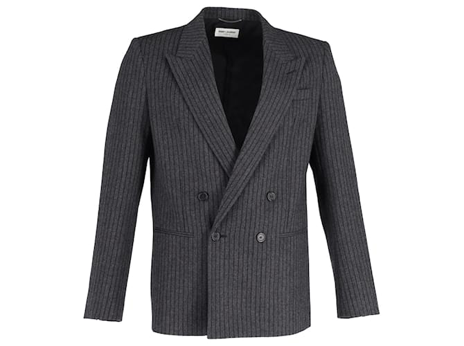 Saint Laurent Striped Double-Breasted Blazer in Grey Cotton  ref.1291760
