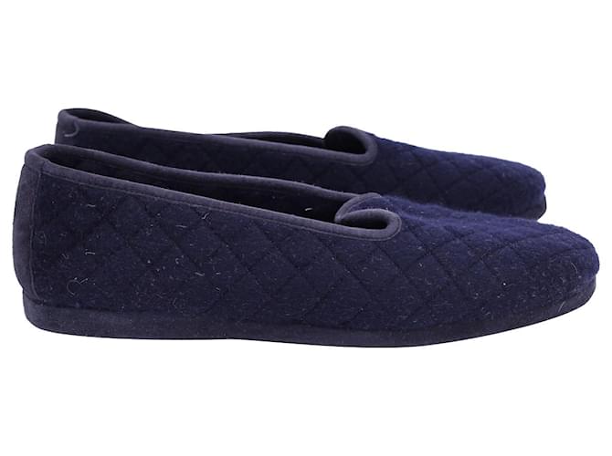 Loro Piana Classic Slippers in Navy Blue Cashmere Wool  ref.1291764