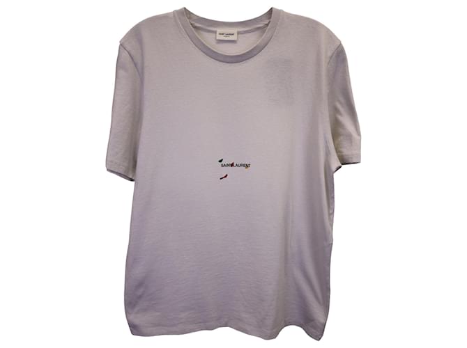 T-Shirt Saint Laurent Paint Logo en Coton Blanc  ref.1291765