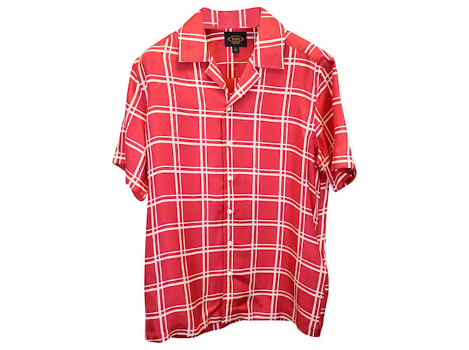 Tod's Checkered Short Sleeve Shirt in Red Silk  ref.1291767