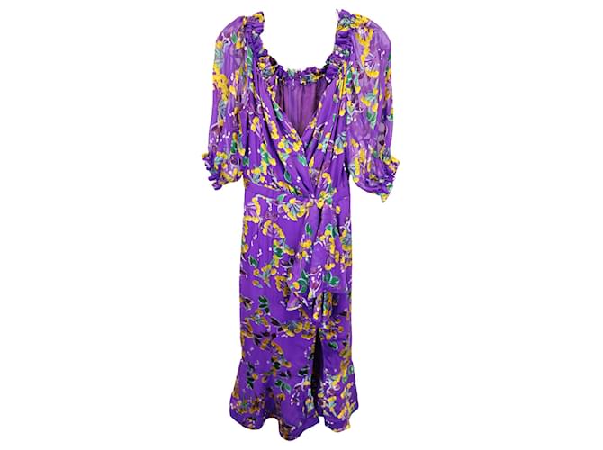 Autre Marque Saloni Olivia Wrap-Effect Midi Dress in Purple Silk  ref.1291773