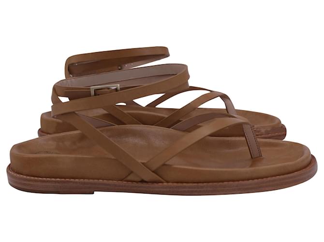 Autre Marque Porte & Paire Ankle Wrap Sandals in Brown Leather  ref.1291777