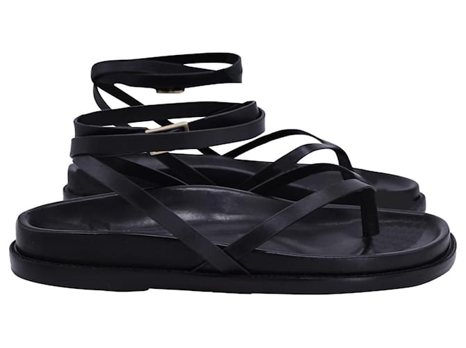 Autre Marque Porte & Paire Ankle Wrap Sandals in Black Leather  ref.1291780