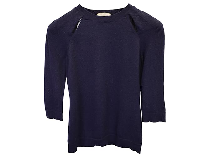 Nina Ricci Knit Cutout Sweater in Navy Blue Cashmere Wool  ref.1291782
