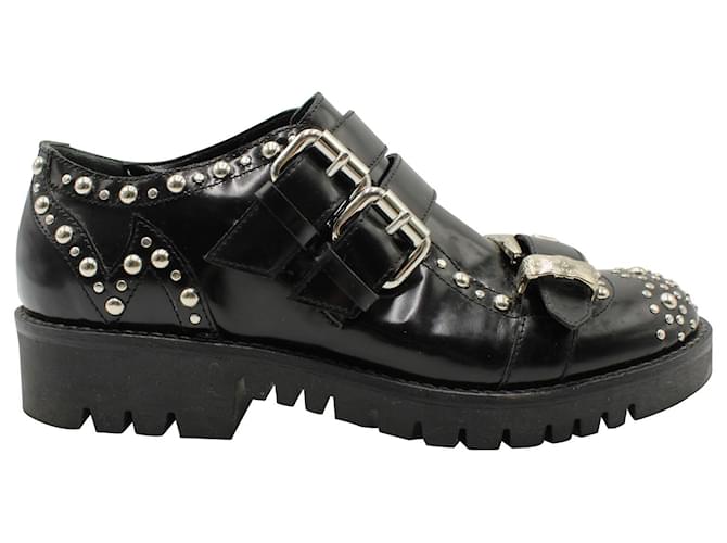 Autre Marque Zapatos brogue Ellis con tachuelas de McQ Alexander McQueen en charol negro Cuero  ref.1291783