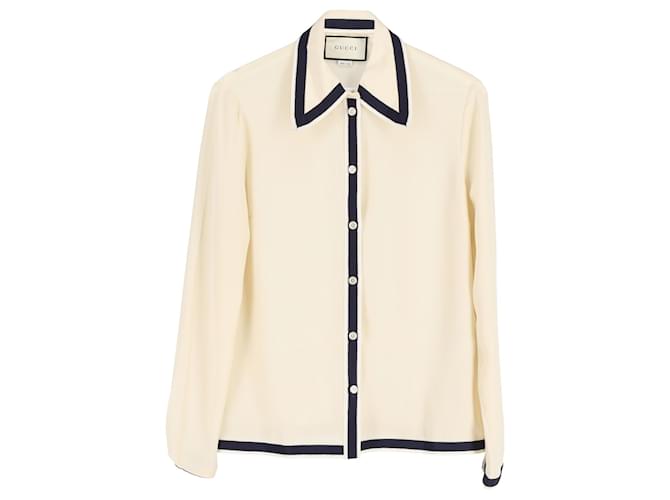 Gucci 2019 Camisa de botões em seda creme Branco Cru  ref.1291790
