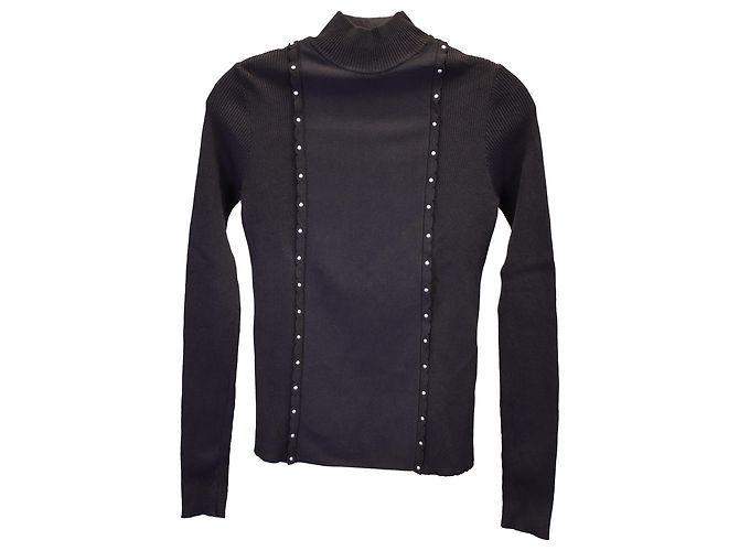 Red Valentino Rollkragenpullover mit Nieten aus schwarzer Viskose