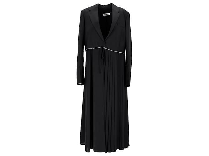 Jil Sander Pleated Tie-Waist Coat in Black Wool  ref.1291795
