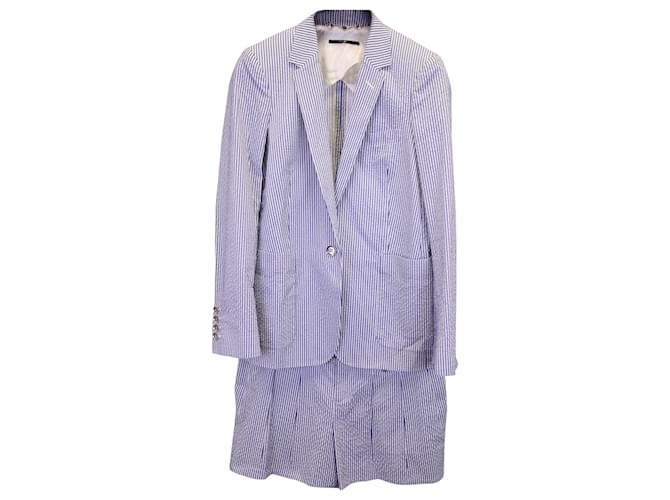 Blazer e pantaloncini gessati Gucci Seersucker in cotone azzurro Blu Blu chiaro  ref.1291801