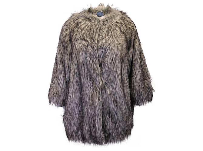 Prada Open Faux Fur Coat in Grey Acrylic  ref.1291808