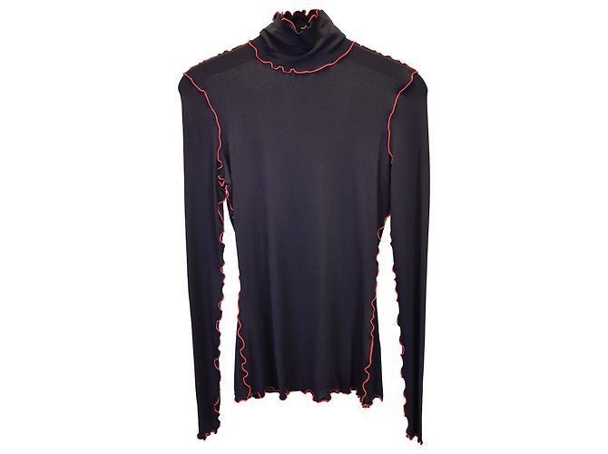 Rollkragenpullover mit Rüschenbesatz von Proenza Schouler aus schwarzer Viskose