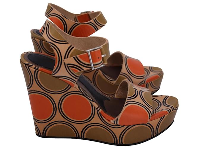 Marni Polka Dot Printed Wedge Sandals in Multicolor Leather  ref.1291813