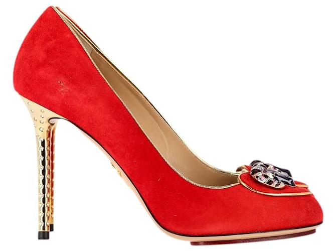 Décolleté Charlotte Olympia Aries Cosima in pelle scamosciata rossa Rosso Svezia  ref.1291815