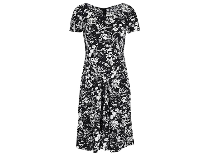Prada Printed Short Sleeve Dress in Black Cotton  ref.1291823