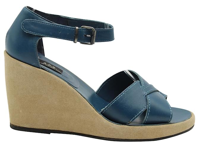 Autre Marque A.P.C Wedge Sandals in Blue Cowhide Leather   ref.1291830