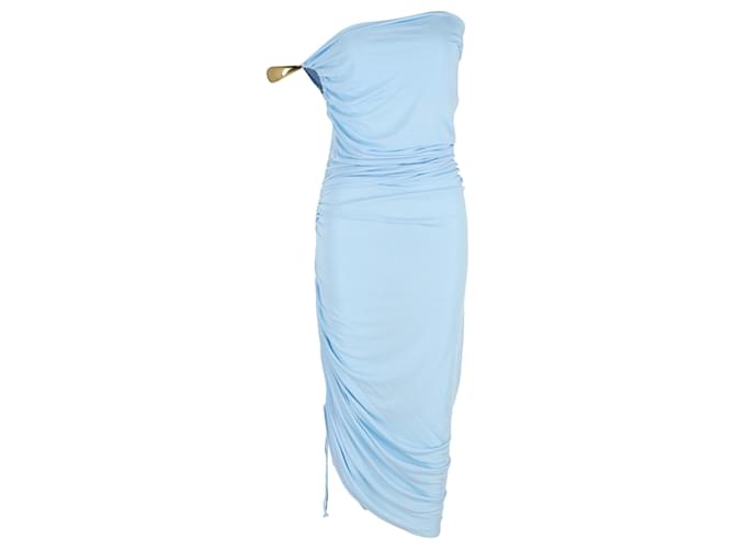 Bottega Veneta One-Shoulder Gathered Midi Dress in Light Blue Viscose Cellulose fibre  ref.1291832