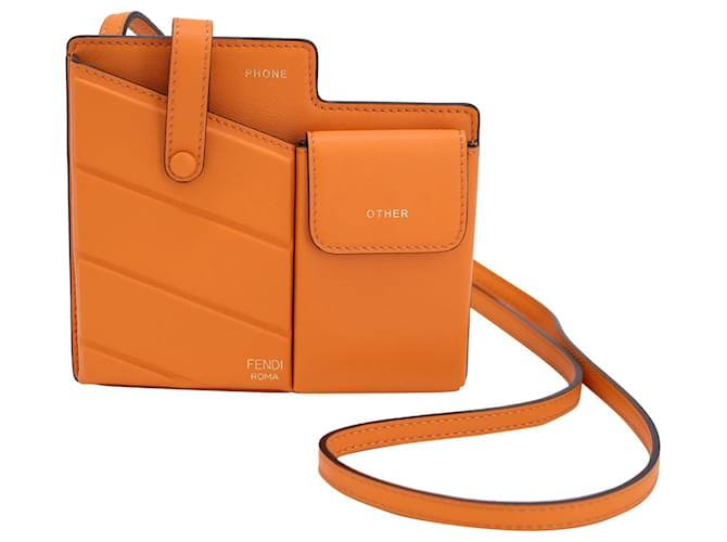Fendi 2 Mini Sac Pockets en Cuir Orange  ref.1291846