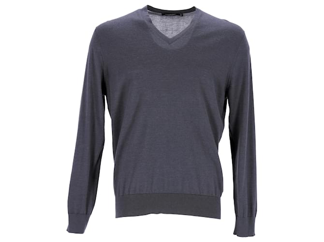 Ermenegildo Zegna V-Neck Pullover in Grey Cashmere Black Wool  ref.1291857