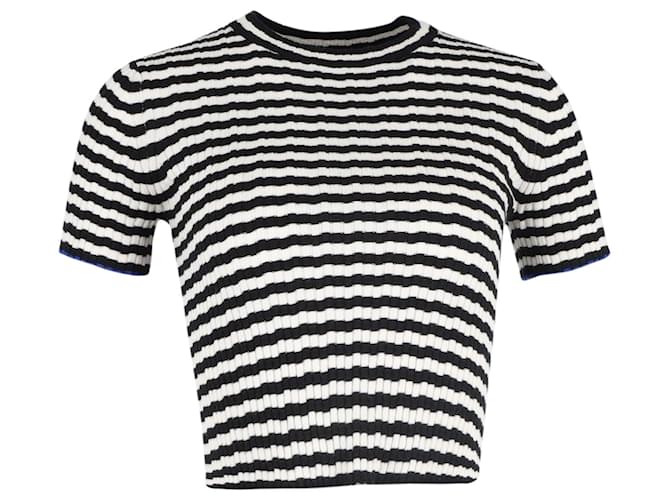 Proenza Schouler Striped Short Sleeve Cropped Top in Black and White Cotton Wool  ref.1291859