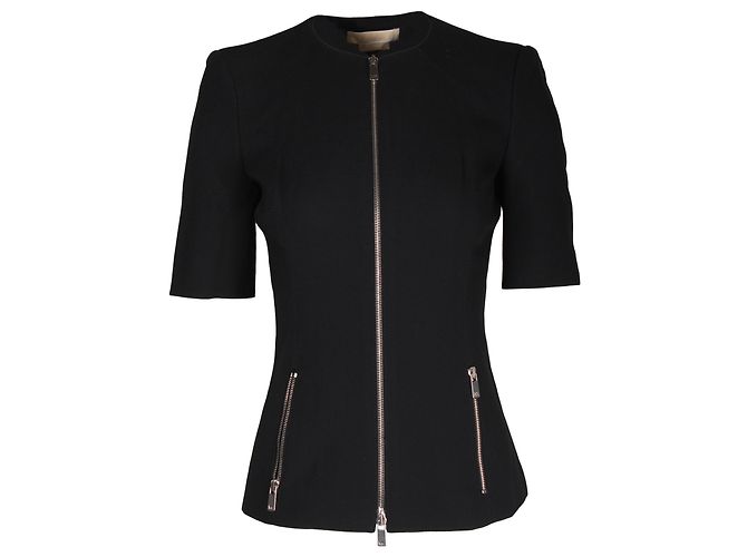 Michael Kors Zipped Short Sleeve Jacket in Black Wool
