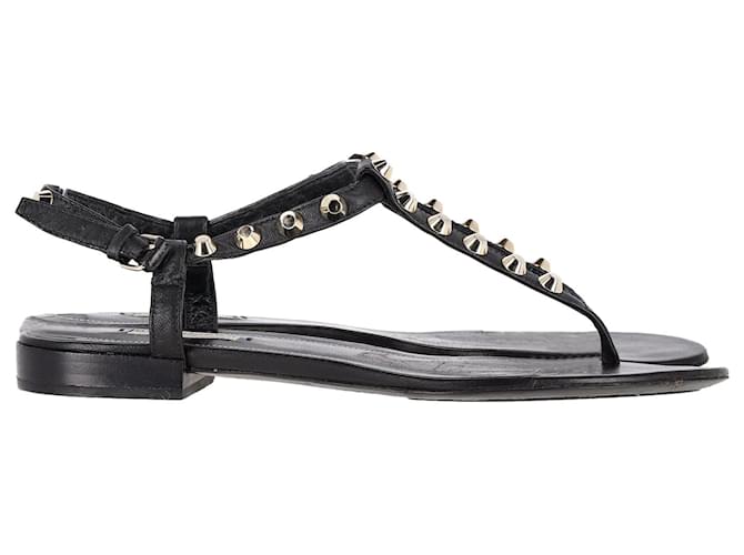 Day Balenciaga Studded Flat Thong Sandals in Black Leather  ref.1291868