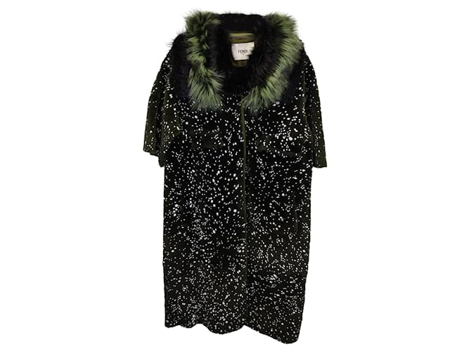Fendi Fall 2014 Runway Speckled Fur-Trimmed Coat in Green Leather  ref.1291872