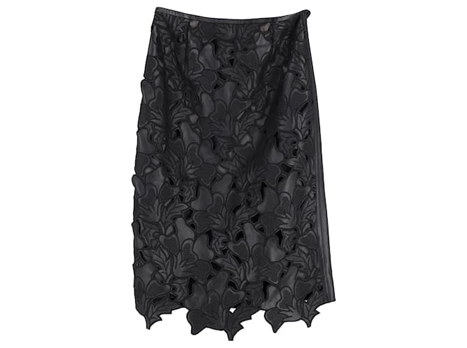 Erdem Floral Cut-Out A-Line Skirt in Black Leather  ref.1291876
