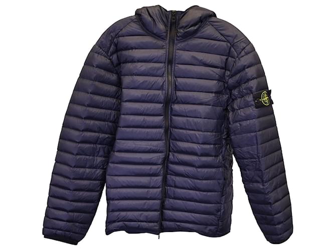 Stone Island Quilted Hooded Down Jacket in Navy Blue Polyamide Nylon  ref.1291883