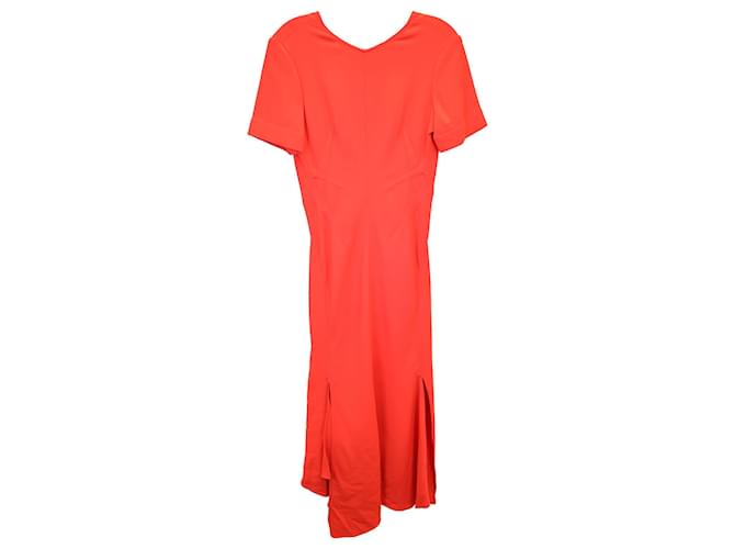 Victoria Beckham Asymmetric Cady Midi Dress in Coral Viscose Orange Cellulose fibre  ref.1291892