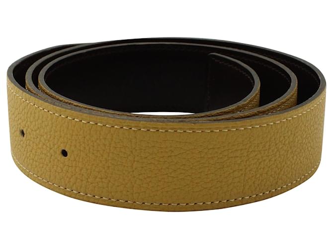 Hermès Cintura reversibile Hermes con/o Fibbia in pelle gialla e marrone Giallo Cammello  ref.1291893