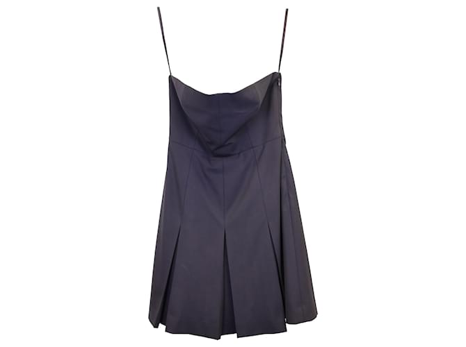 Theory Strapless Pleated Mini Dress in Black Wool  ref.1291900
