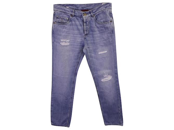 Brunello Cucinelli Ripped Denim Jeans in Light Blue Cotton  ref.1291901