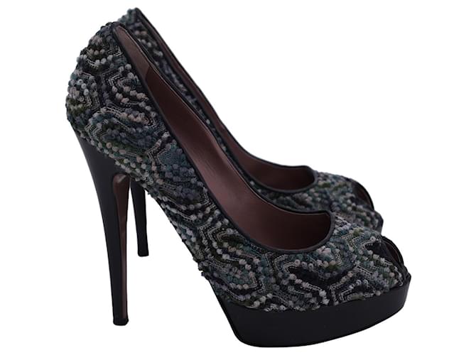 Zapatos de salón Missoni con plataforma peep-toe en tweed multicolor Lana  ref.1291906