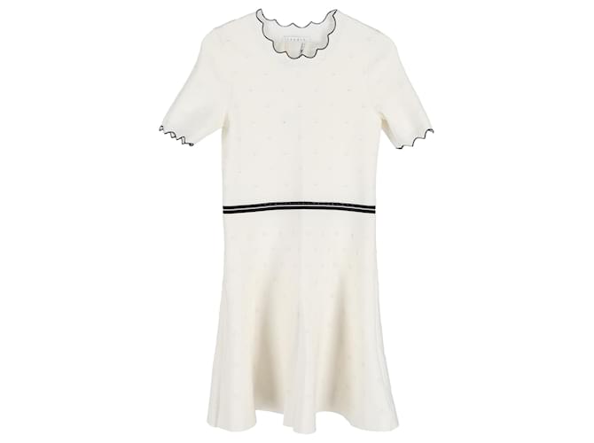 Sandro Knit Nipped in Waist Dress in Cream Viscose White Polyester  ref.1291914