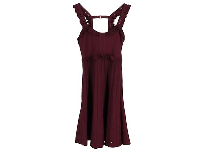 Sandro Silvi Ruffle Strap A-Line Dress in Burgundy Viscose Dark red Cellulose fibre  ref.1291915