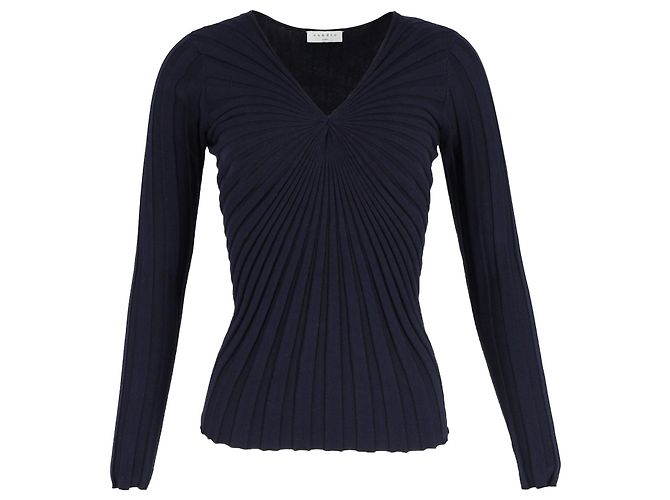 Sandro Justine Jumper de malha com decote em V em algodão azul marinho