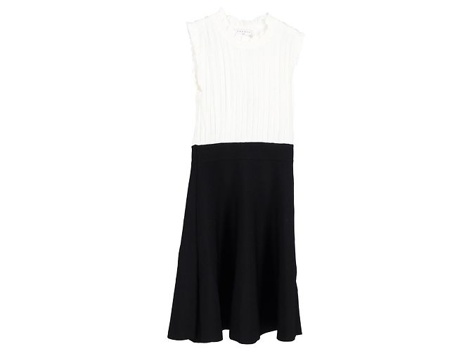 Sandro Edda Miniabito in maglia bicolore in cotone bianco