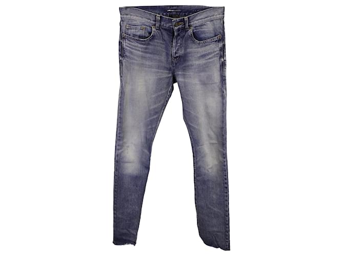 Saint Laurent Slim-Fit Distressed Denim Jeans aus blauer Baumwolle  ref.1291956