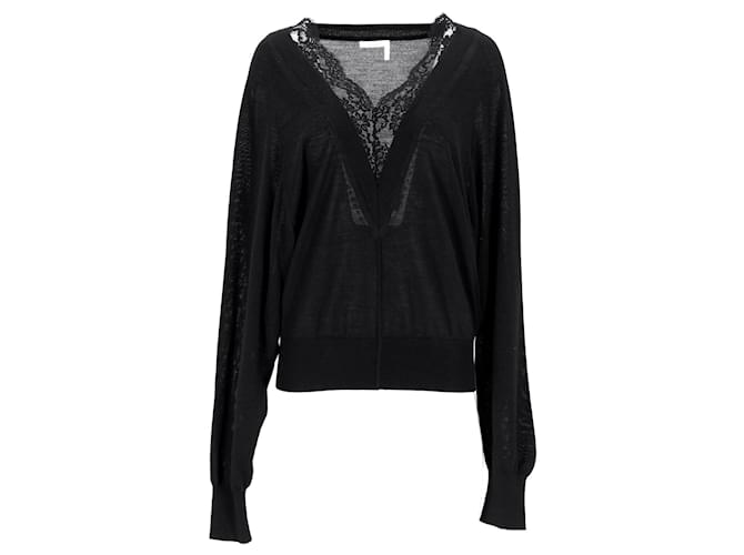 Chloé Lace V-neck Sweater In Black Wool  ref.1291967