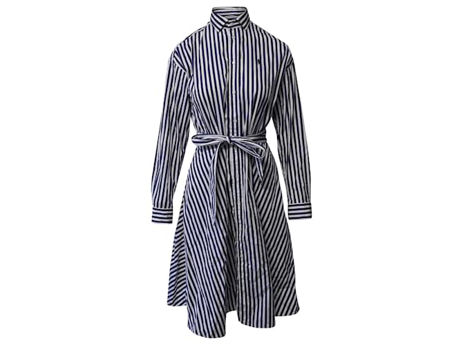 Polo Ralph Lauren Stripe Dress in Blue and White Cotton  ref.1291978