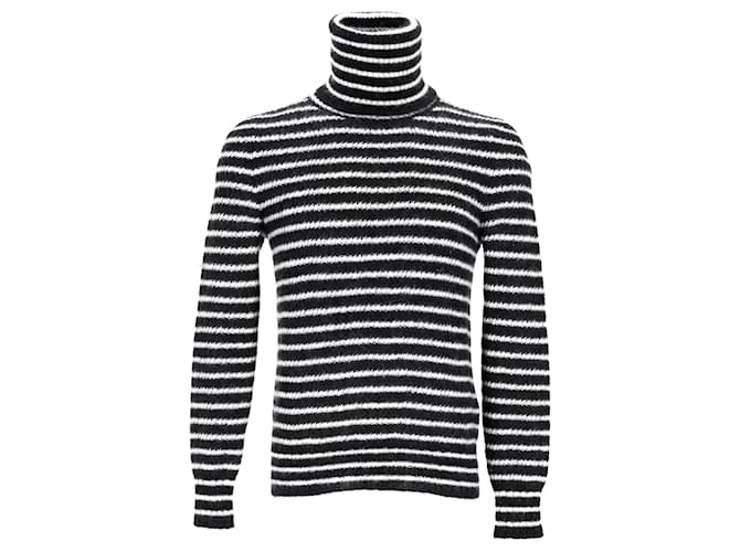 Saint Laurent Striped Turtleneck Top in Black and White Mohair Wool  ref.1291992
