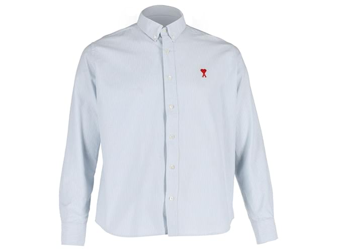 Camisa a rayas con logo bordado de Ami Paris en algodón azul  ref.1292000