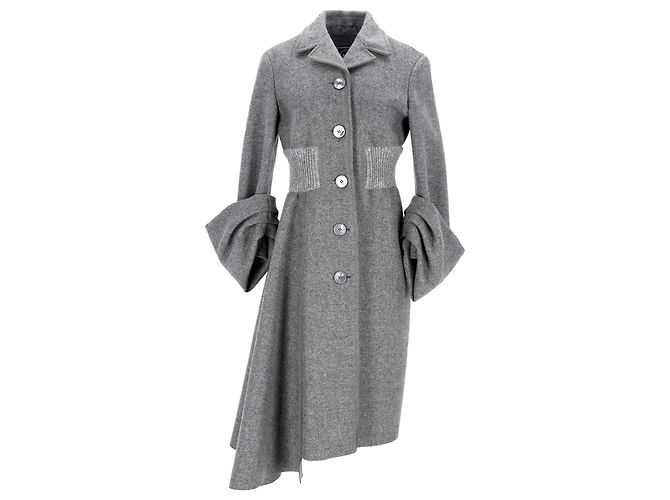 Prada Draped Sleeve Hem Coat in Grey Wool