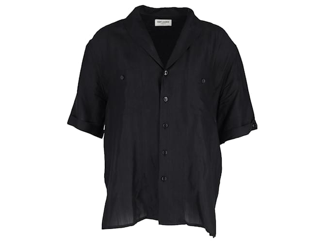 Camisa Saint Laurent de manga curta com botões em seda preta Preto  ref.1292009